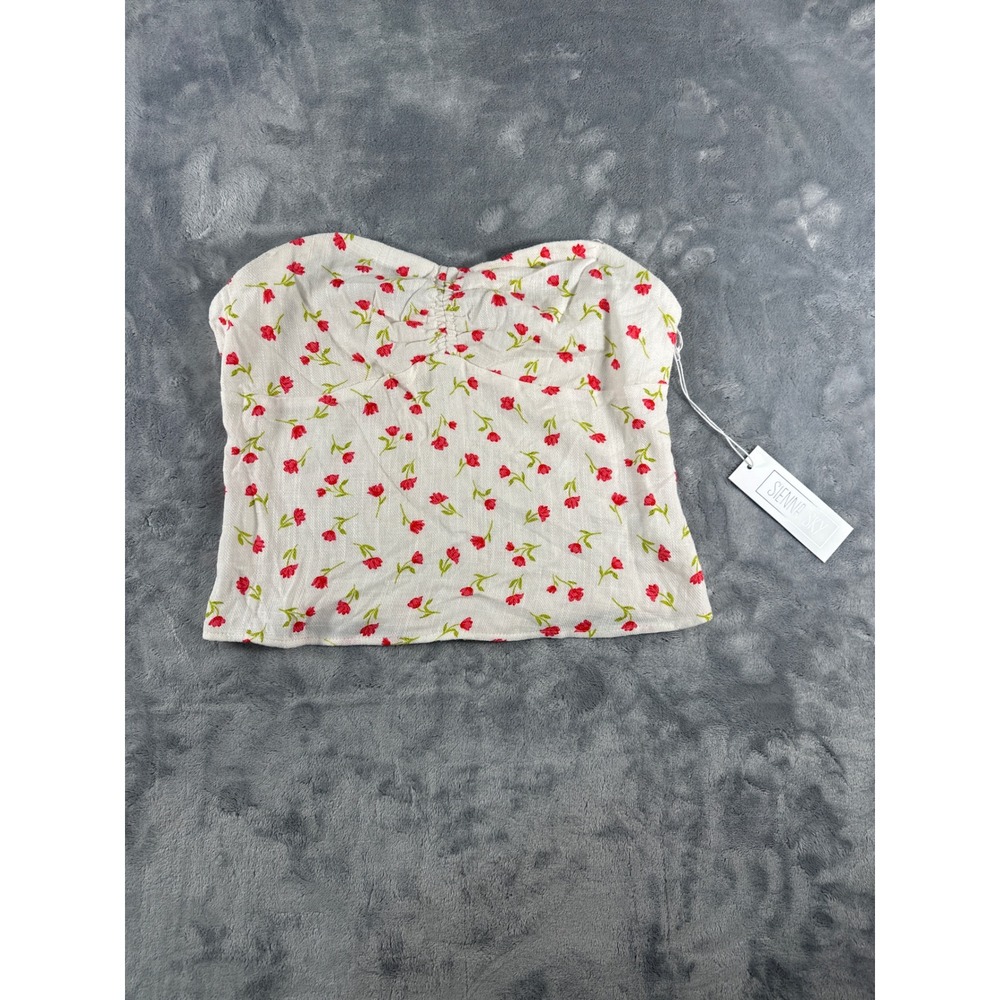 Sienna Sky Womens Red Floral Strapless Smocked Tube Top White Sweetheart NWT